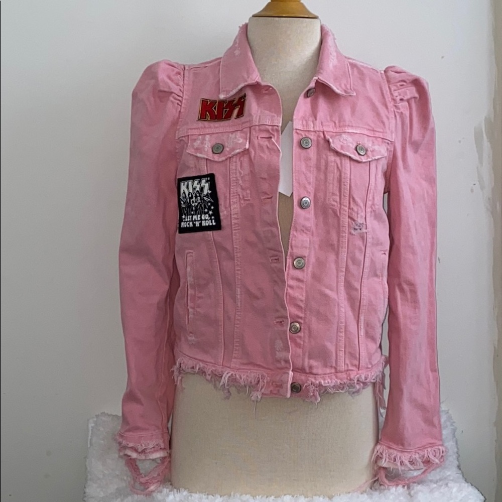 🩸ZARA SOLD OUT Distress Jacket Denim KISS Puff Sleeve Jacket LAST CHANCE‼️ - Picture 2 of 8